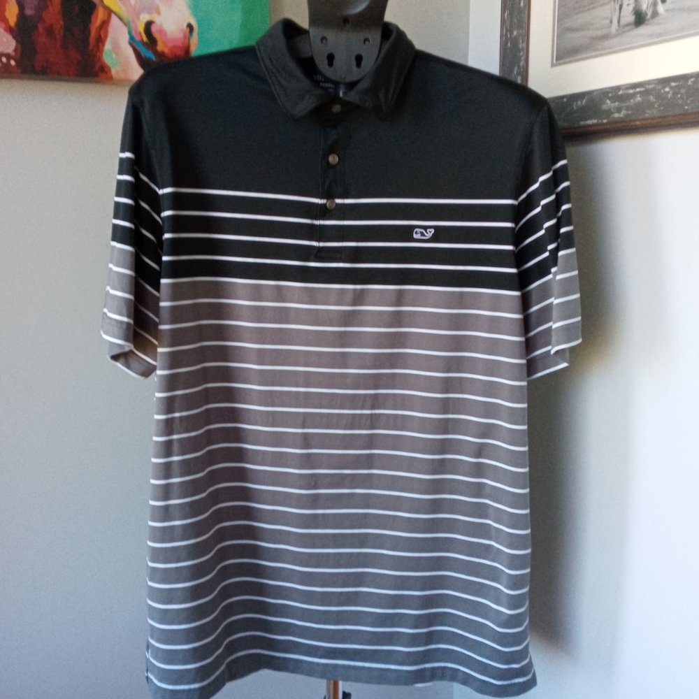 Vineyard Vines Men's performance golf Polo Shirt Size XL Black & Grey stripes